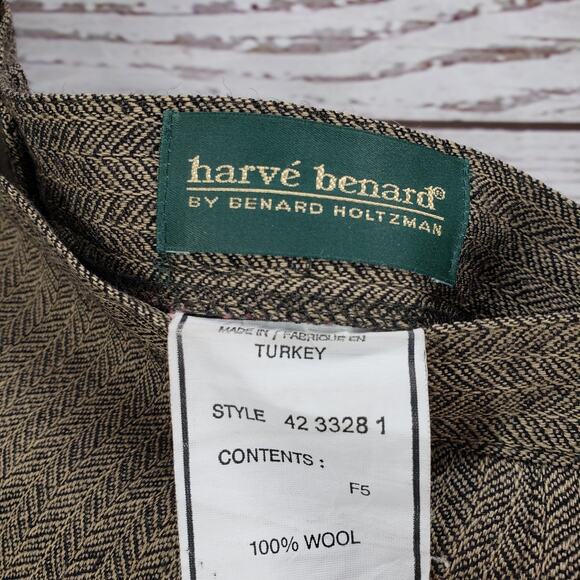 Harve Benard Women's Brown Wool Herringbone 2 Piece Top & Skirt Set Size 12 - Picture 11 of 12